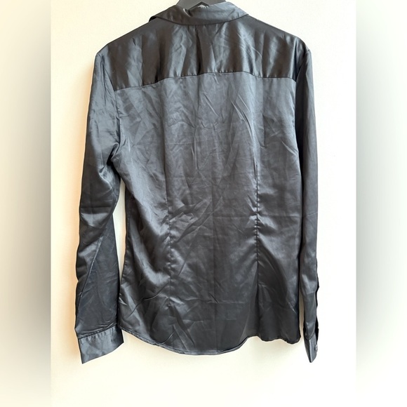 ASOS Design Sleek Button-Down Dress Shirt Black Satin Size Medium - Picture 2 of 9